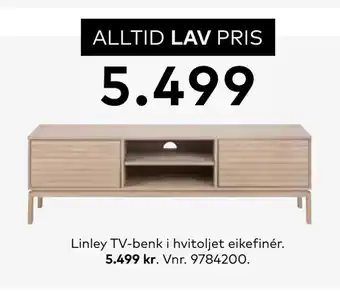 Skeidar Linley tv-benk i hvitoljet eikefinér tilbud