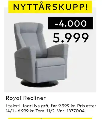 Skeidar Royal recliner tilbud