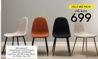 Skeidar Billie spisestol i tekstil bouclé med trefargede metall eller sortlakkerte metall ben tilbud