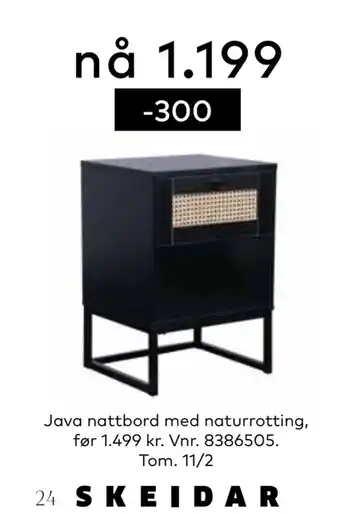 Skeidar Java nattbord med naturrotting tilbud