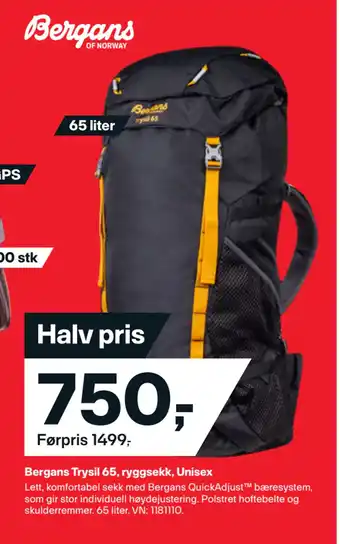 XXL Sport Bergans trysil 65, ryggsekk, unisex tilbud