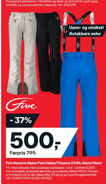 XXL Sport Five seasons alpine pant valdez/trisanna 23/24, dame/herre tilbud