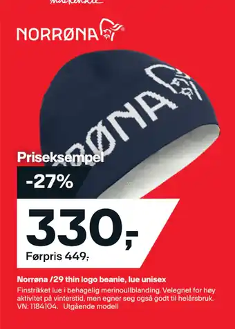XXL Sport Norrøna /29 thin logo beanie, lue unisex tilbud
