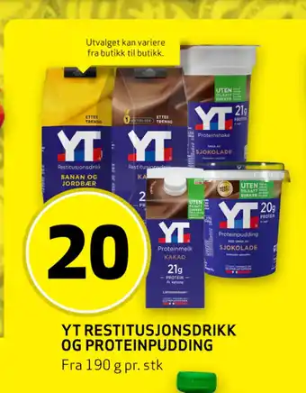 Bunnpris Yt restitusjonsdrikk og proteinpudding tilbud