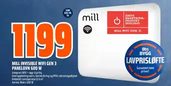Obs Bygg Mill invisible wifi gen 3 panelovn 600 w tilbud