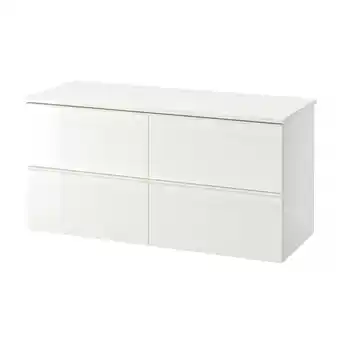 IKEA Godmorgon / tolken servantskap med 4 skuffer, høyglans hvit/hvit, 122x49x60 cm tilbud