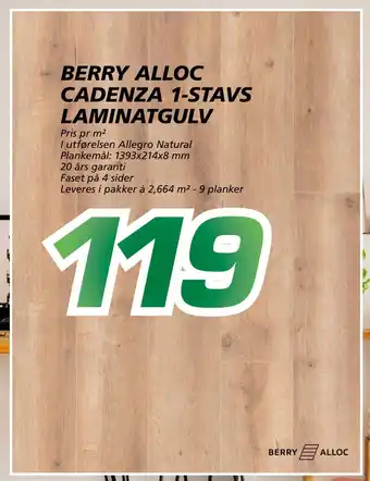 Coop Byggmix Berry alloc cadenza 1-stavs laminatgulv tilbud