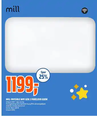 Coop Obs Mill invisible wifi gen 3 panelovn 600w tilbud