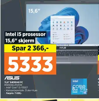 POWER Asus 15,6 bærbar pc tilbud