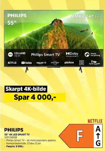 POWER PHILIPS 55" 4K LED SMART TV tilbud