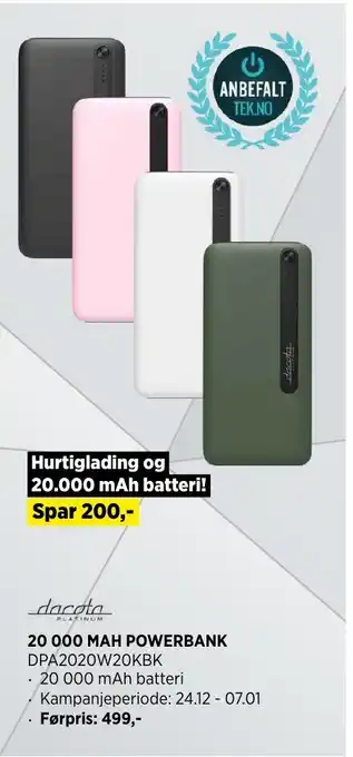 POWER 20 000 MAH POWERBANK tilbud