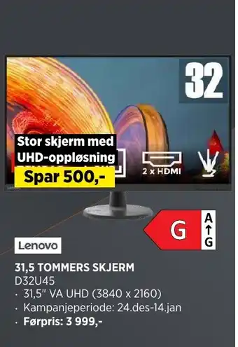 POWER Lenovo 31,5 TOMMERS SKJERM tilbud