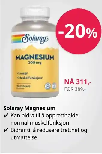 Sunkost Solaray Magnesium tilbud