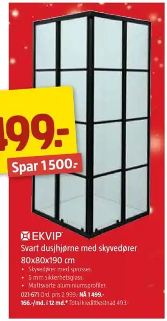 Jula Svart dusjhjørne med skyvedører 80x80x190 cm tilbud