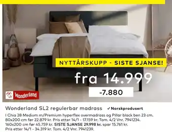 Skeidar Wonderland sl2 regulerbar madrass tilbud