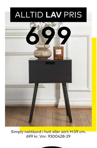 Skeidar Simply nattbord i hvit eller sort tilbud