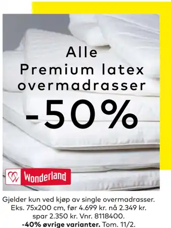 Skeidar Alle premium latex overmadrasser -50% tilbud