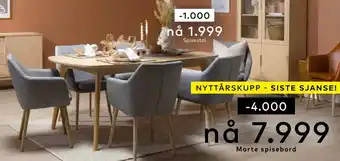 Skeidar Marte bord i hvitoljet eikefinér med ben i hvitoljet heltre eik tilbud