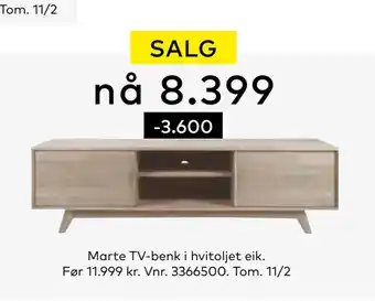 Skeidar Marte tv-benk i hvitoljet eik tilbud