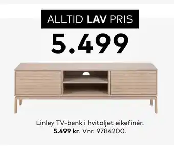 Skeidar Linley tv-benk i hvitoljet eikefinér tilbud