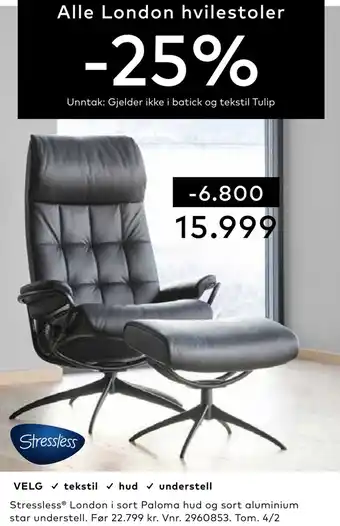 Skeidar Stressless london tilbud