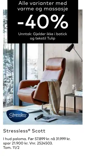 Skeidar Stressless scott tilbud
