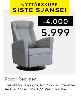 Skeidar Royal recliner tilbud
