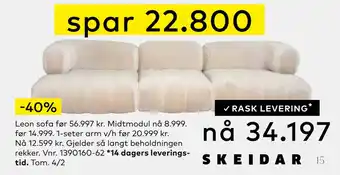 Skeidar Leon sofa tilbud