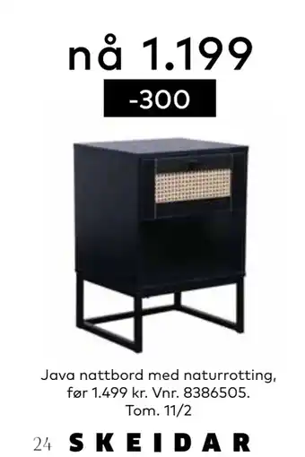 Skeidar Java nattbord med naturrotting tilbud