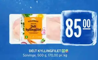 Rema 1000 DELT KYLLINGFILETO Solvinge, 500 g, 170,00 pr. kg tilbud