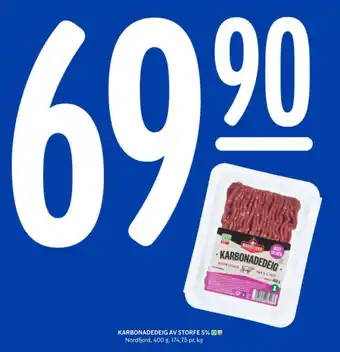 Rema 1000 KARBONADEDEIG AV STORFE 5% Nordfjord, 400 g, 174,75 pr. kg tilbud