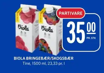 Rema 1000 BIOLA BRINGEBÆR/SKOGSBÆR Tine, 1500 ml, 23,33 pr. 1 tilbud