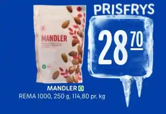 Rema 1000 MANDLER REMA 1000, 250 g, 114,80 pr. kg tilbud