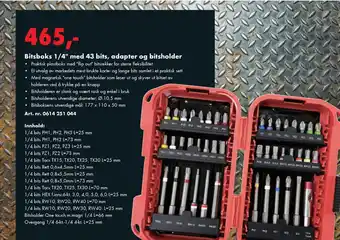 Bitsboks 1/4" med 43 bits, adapter og bitsholder