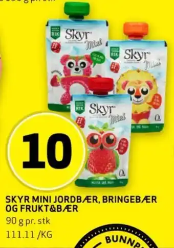 Bunnpris SKYR MINI JORDBÆR, BRINGEBÆR OG FRUKT&BÆR tilbud