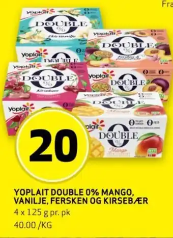 Bunnpris YOPLAIT DOUBLE 0% MANGO, VANILJE, FERSKEN OG KIRSEBÆR tilbud