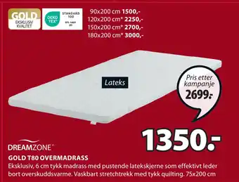 JYSK Gold t80 overmadrass tilbud