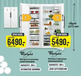 Skousen Whirlpool kjøleskap sw8am2dwhr tilbud
