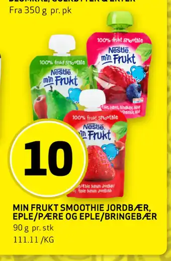 Bunnpris Min frukt smoothie jordbær, eple/pære og eple/bringebær tilbud