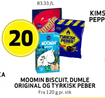 Bunnpris Moomin biscuit, dumle original og tyrkisk peber tilbud
