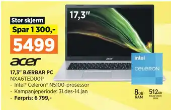 POWER 17,3 bærbar pc tilbud