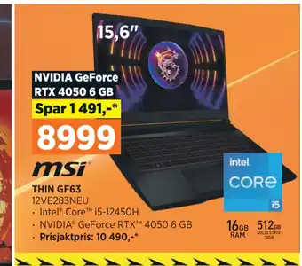 POWER Msi thin gf63 tilbud
