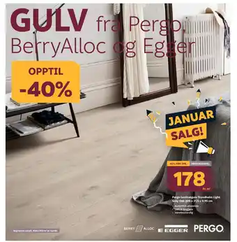 Megaflis Pergo laminatgulv trondheim light grey oak 205 x 21,5 x 0,95 cm tilbud