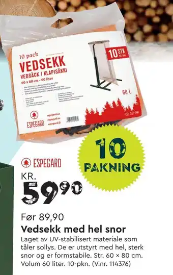 Mekk Vedsekk med hel snor tilbud