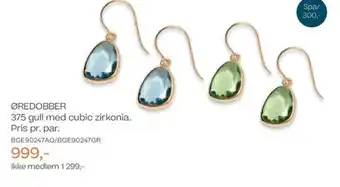 Bjørklund ØREDOBBER 375 gull med cubic zirkonia. tilbud