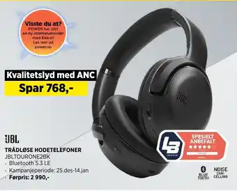 POWER TRÅDLØSE HODETELEFONER JBLTOURONE2BK tilbud
