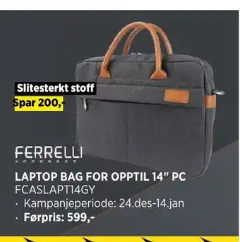 POWER LAPTOP BAG FOR OPPTIL 14" PC FCASLAPT14GY tilbud