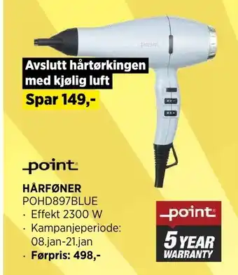 POWER HÅRFØNER POHD897BLUE tilbud