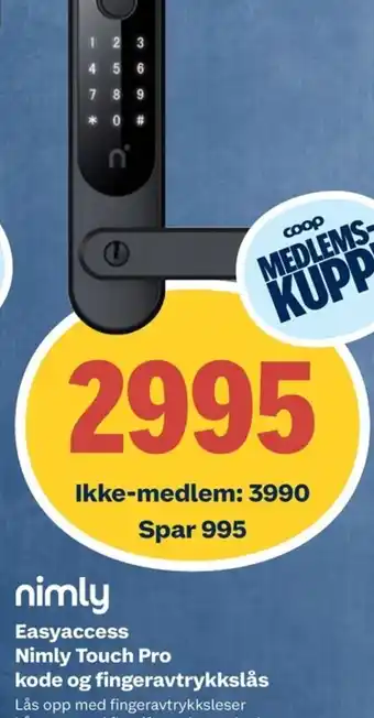 Coop Obs Easyaccess Nimly Touch Pro kode og fingeravtrykkslås tilbud