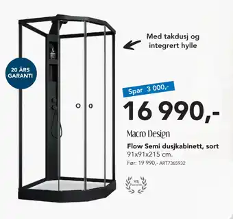 Varme & Bad Flow semi dusjkabinett, sort tilbud